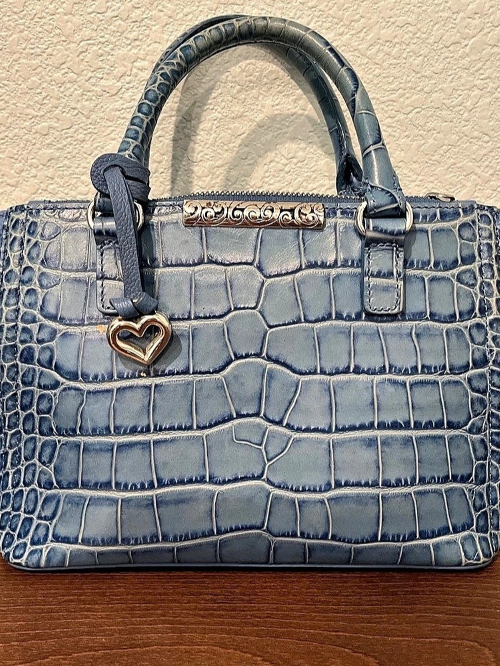 Brighton FLEUR DE LIS COLLECTION Blue Croc-Embossed Satchel